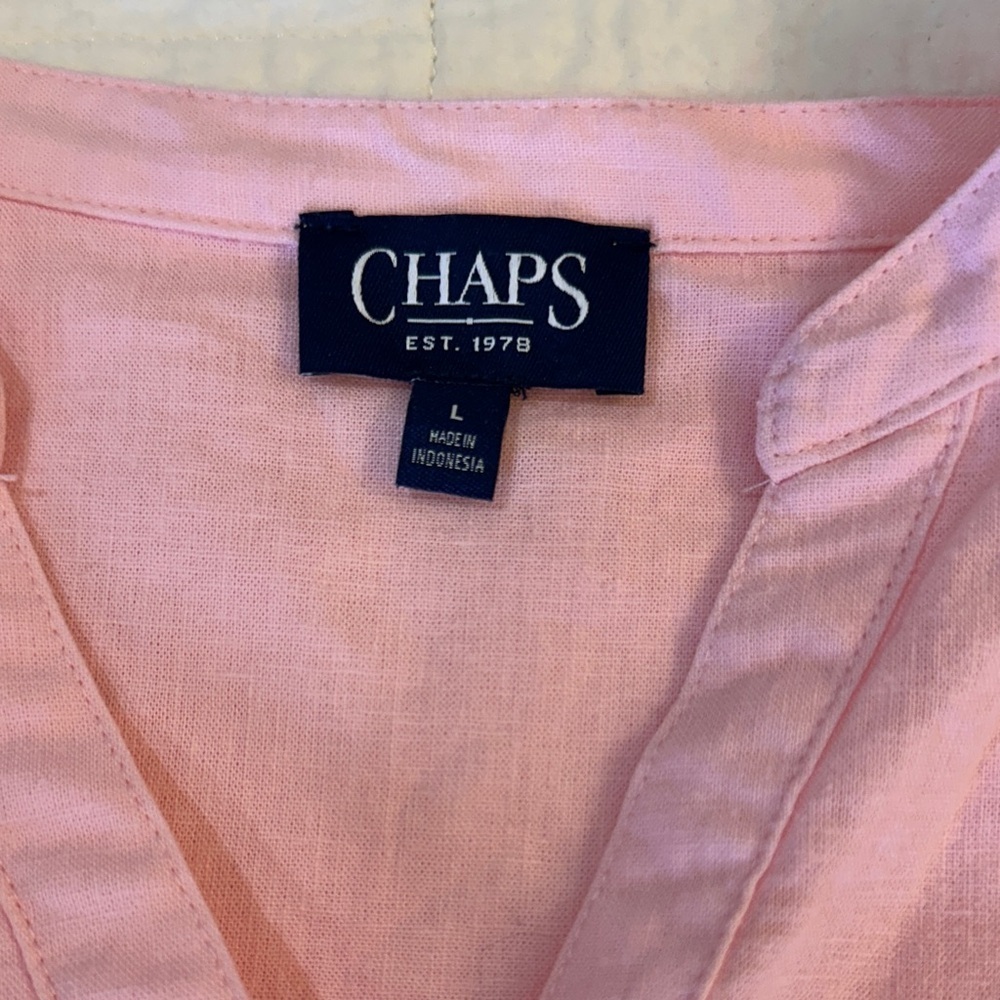 Chaps Tunic Linen Blend Long Sleeve Light Pink Button 3/4 button down EUC - Picture 3 of 8